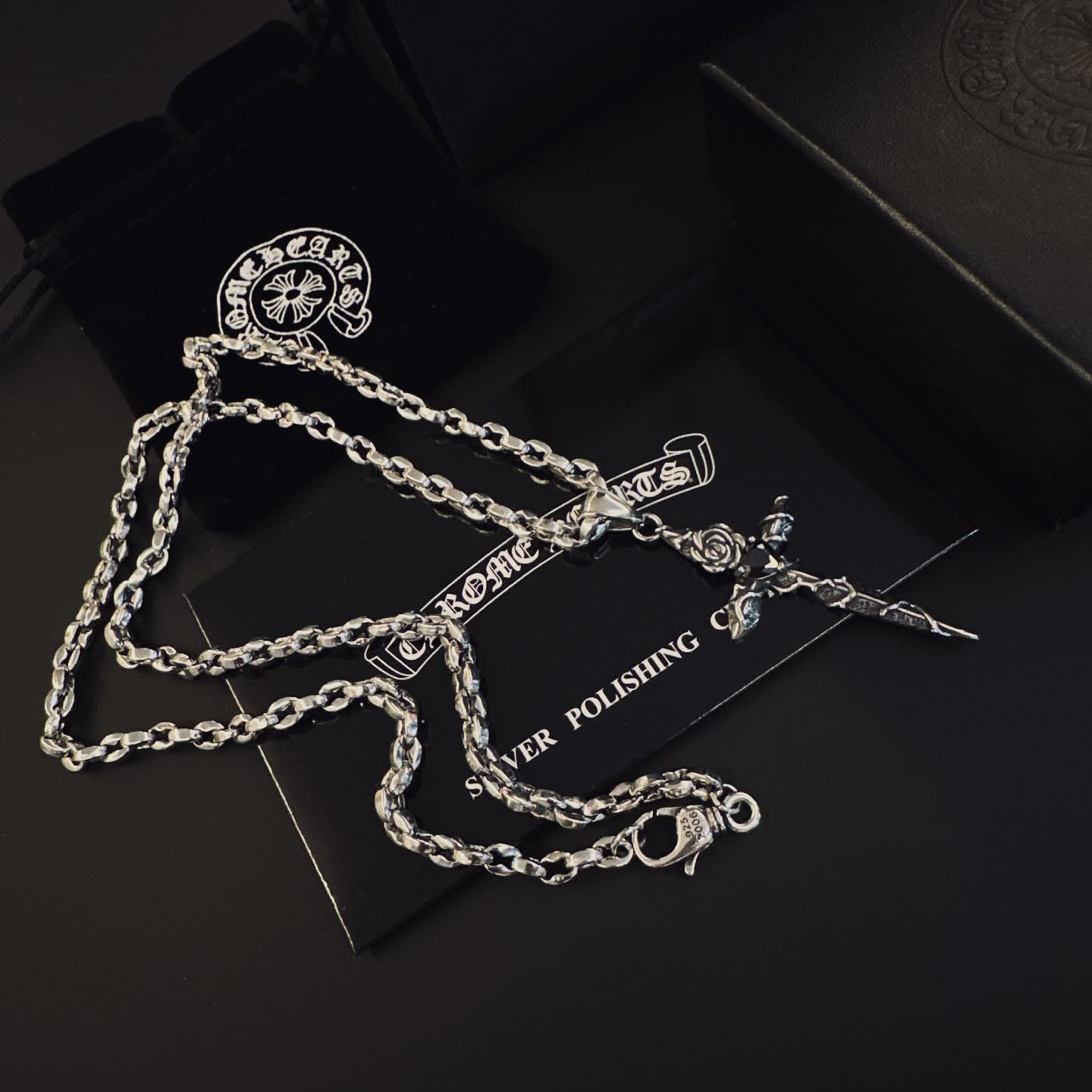 Chrome Hearts Silver Cross Pendant Necklace